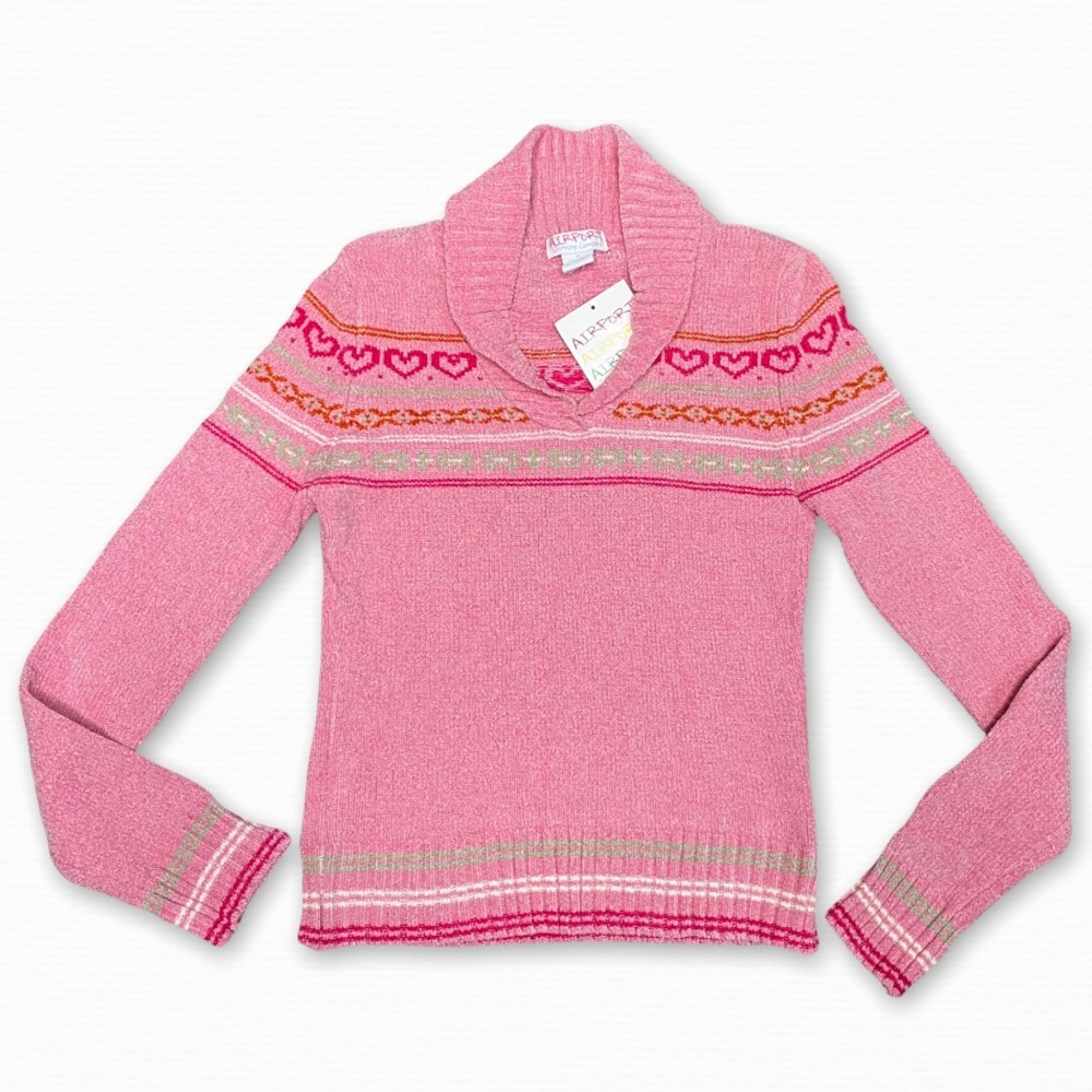 Airport Kids Pink Heart Long Sleeve Sweater Size M NWT